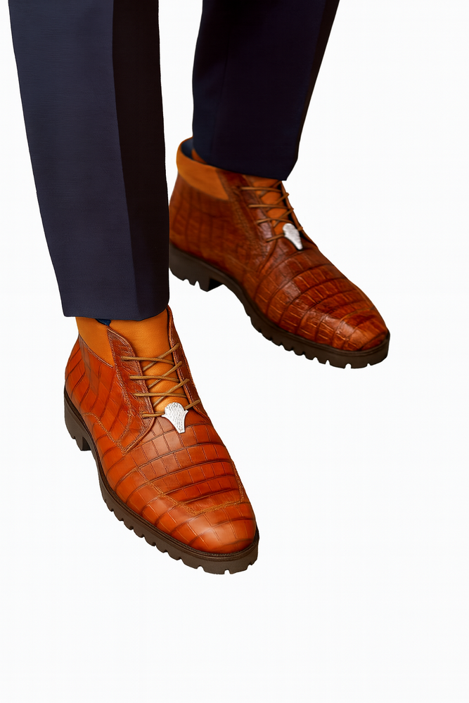 Men's Belvedere Gallardo Caiman Crocodile Dress Hiker Boot in Sport Rust