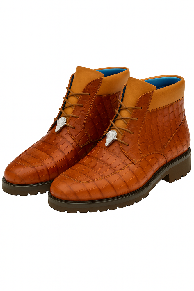 Men's Belvedere Gallardo Caiman Crocodile Dress Hiker Boot in Sport Rust