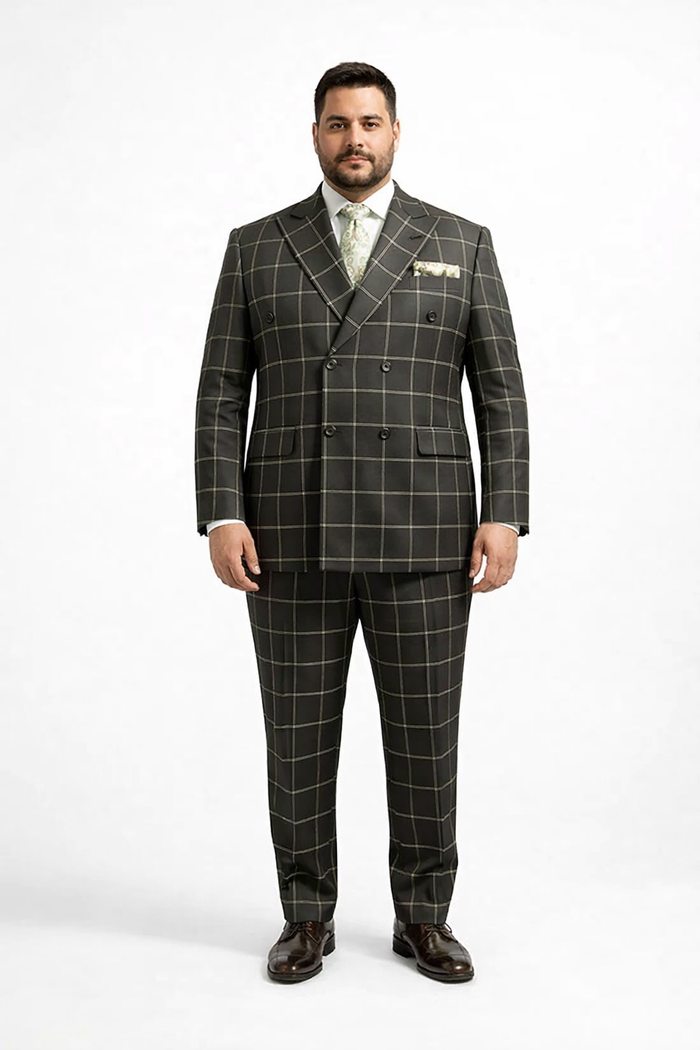 Men's Black and White Pattern Plaid ~ Windowpane Men's Double Breasted Suits Jacket Blazer ~ Sport Coat