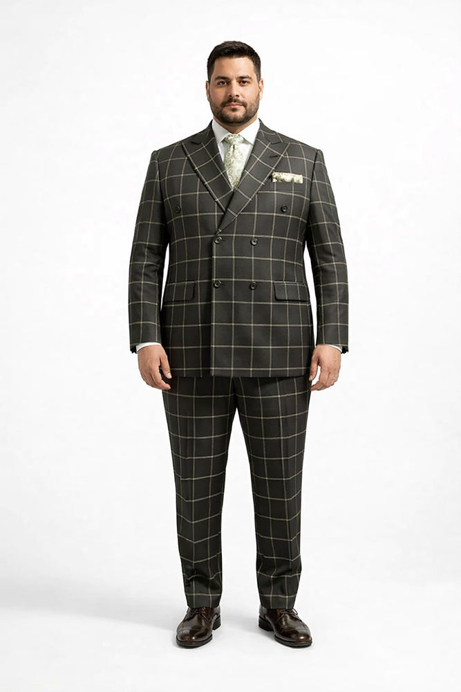 Men's Black and White Pattern Plaid ~ Windowpane Men's Double Breasted Suits Jacket Blazer ~ Sport Coat