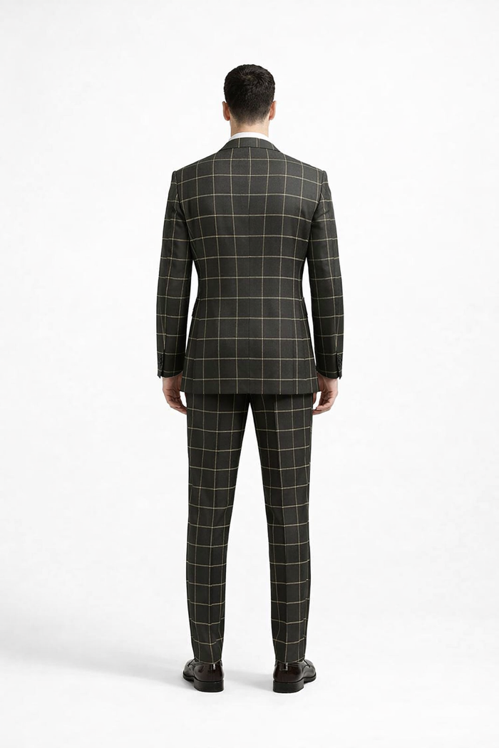 Men's Black and White Pattern Plaid ~ Windowpane Men's Double Breasted Suits Jacket Blazer ~ Sport Coat