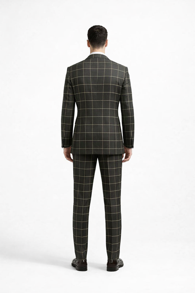 Men's Black and White Pattern Plaid ~ Windowpane Men's Double Breasted Suits Jacket Blazer ~ Sport Coat