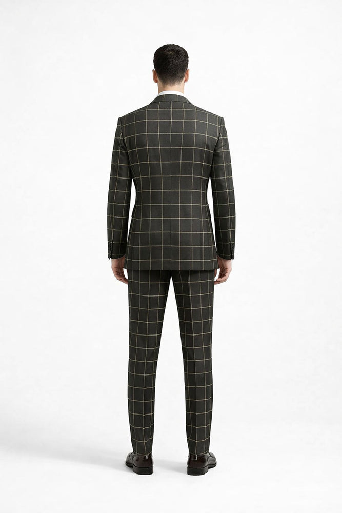 Men's Black and White Pattern Plaid ~ Windowpane Men's Double Breasted Suits Jacket Blazer ~ Sport Coat