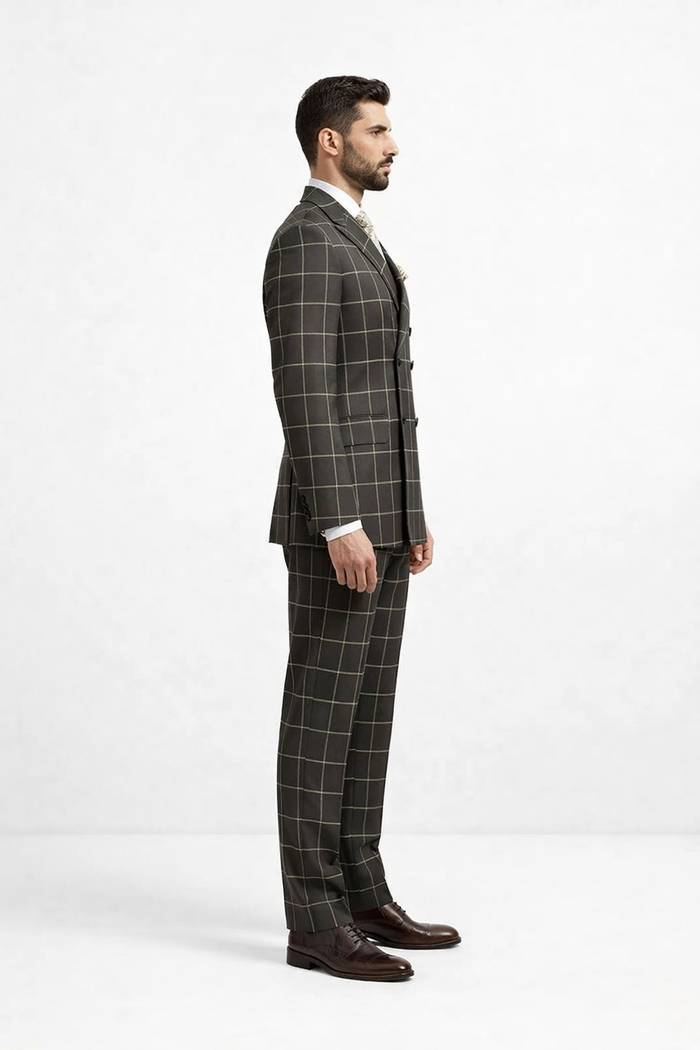 Men's Black and White Pattern Plaid ~ Windowpane Men's Double Breasted Suits Jacket Blazer ~ Sport Coat