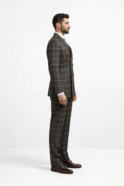 Men's Black and White Pattern Plaid ~ Windowpane Men's Double Breasted Suits Jacket Blazer ~ Sport Coat