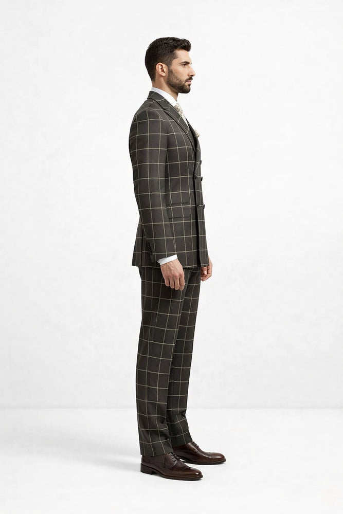 Men's Black and White Pattern Plaid ~ Windowpane Men's Double Breasted Suits Jacket Blazer ~ Sport Coat