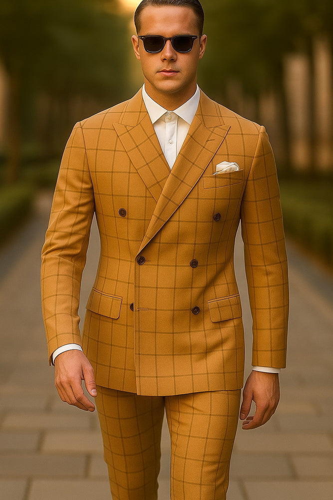 Men's Black and White Pattern Plaid ~ Windowpane Men's Double Breasted Suits Jacket Blazer ~ Sport Coat