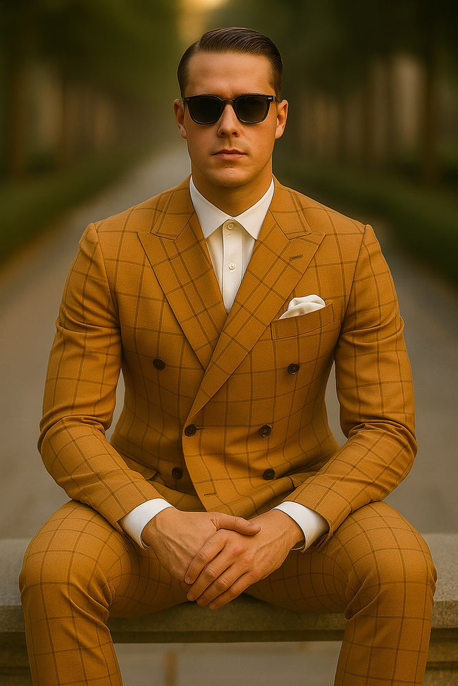 Men's Black and White Pattern Plaid ~ Windowpane Men's Double Breasted Suits Jacket Blazer ~ Sport Coat