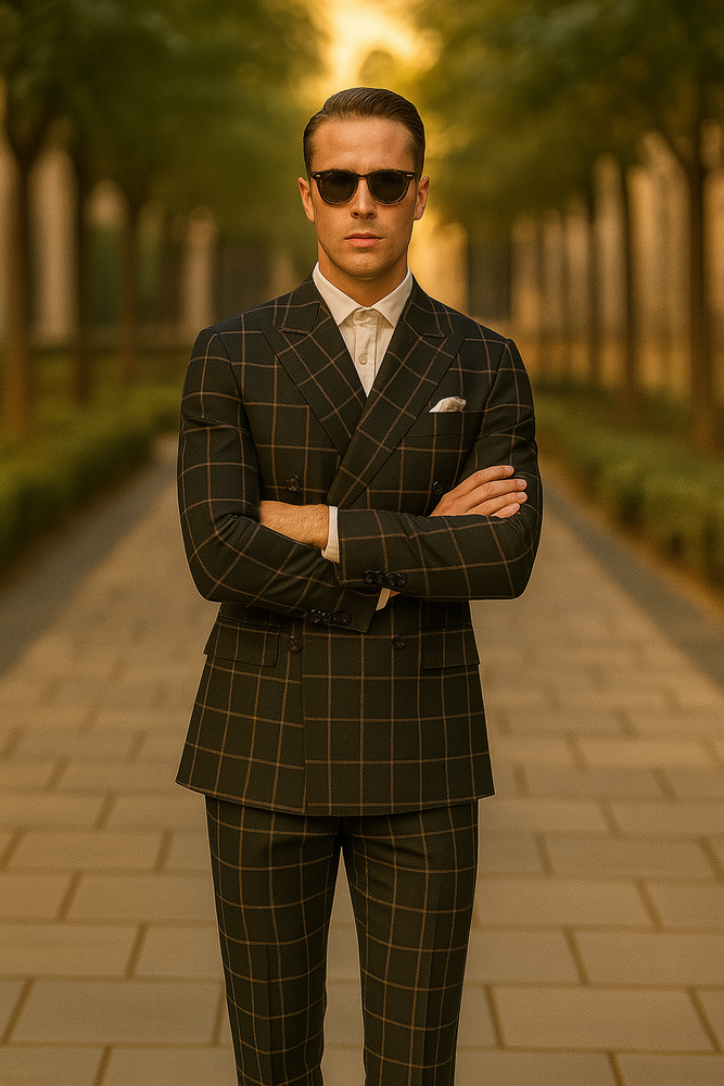 Men's Black and White Pattern Plaid ~ Windowpane Men's Double Breasted Suits Jacket Blazer ~ Sport Coat