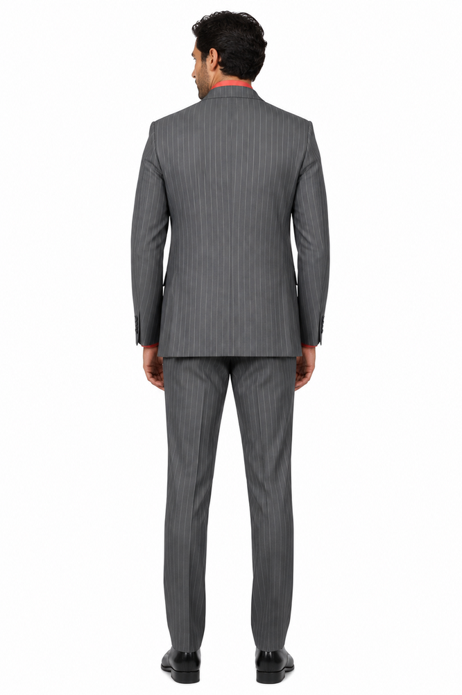 Men's Black Big and Tall Grey Pinstripe Vested Suit