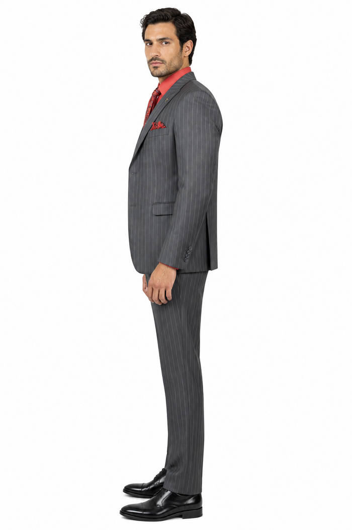 Men's Black Big and Tall Grey Pinstripe Vested Suit