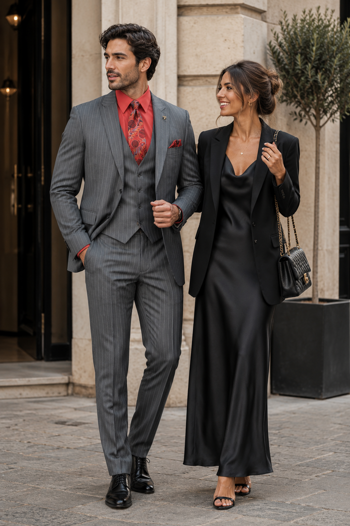 Men's Black Big and Tall Grey Pinstripe Vested Suit