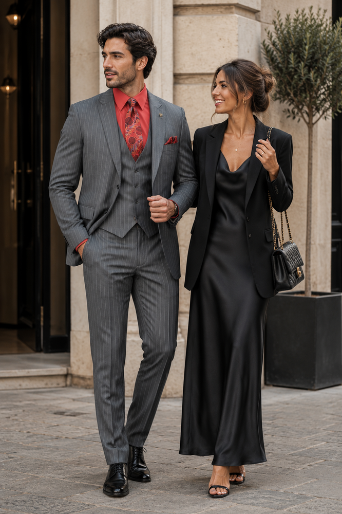 Men's Black Big and Tall Grey Pinstripe Vested Suit