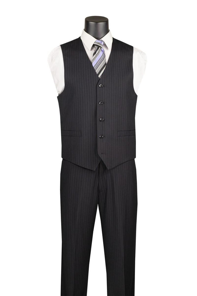 Harlem Nights Suits for Men - Mens Black Fine Pinstripe Suit 3 Piece Business Fit Vinci V2RS-7