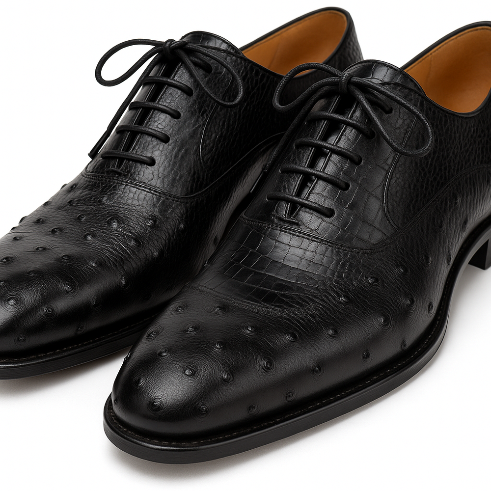 Mens Mezlan Getty Ostrich Wingtip Dress Shoe in Cognac