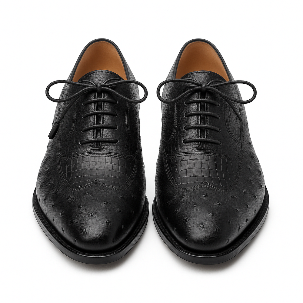 Mens Mezlan Getty Ostrich Wingtip Dress Shoe in Cognac