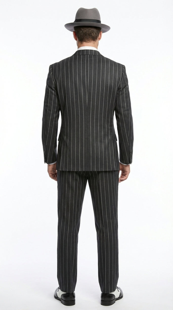 Mens Black Pinstripe AI Capone Suit – Vintage 1920s Gangster Style