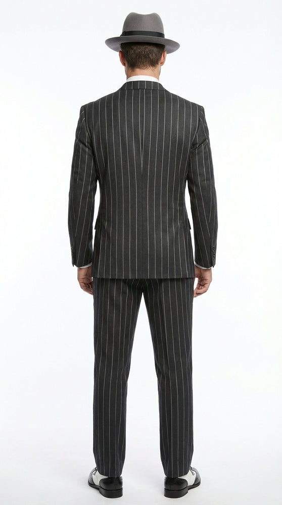 Mens Black Pinstripe AI Capone Suit – Vintage 1920s Gangster Style