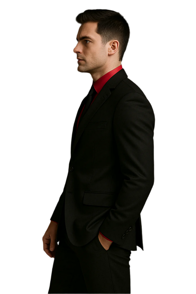 Men's Black Suit Red Shirt Black Tie Package Combo ~ Combination Deal As Seen In The Picture