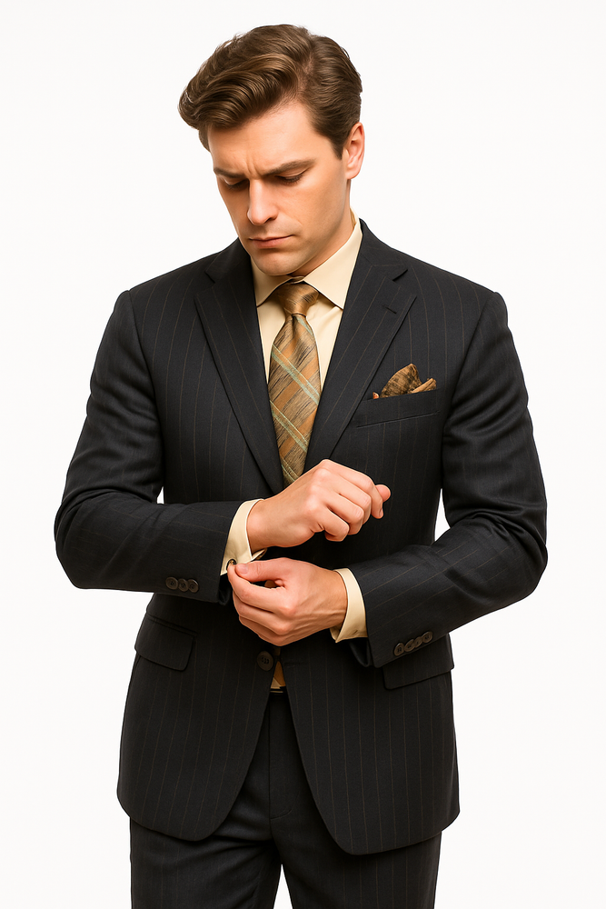 Men's Black Two Buttons Plaid ~ Window Pane Cheap Priced Business Suits Clearance Sale Pleated Pants Regular Cut