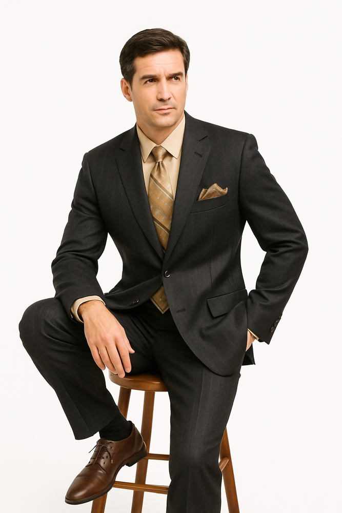 Men's Black Two Buttons Plaid ~ Window Pane Cheap Priced Business Suits Clearance Sale Pleated Pants Regular Cut