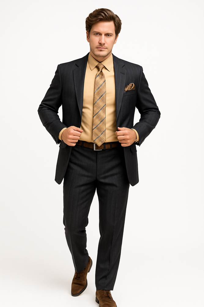 Men's Black Two Buttons Plaid ~ Window Pane Cheap Priced Business Suits Clearance Sale Pleated Pants Regular Cut