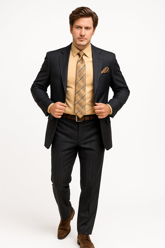 Men's Black Two Buttons Plaid ~ Window Pane Cheap Priced Business Suits Clearance Sale Pleated Pants Regular Cut