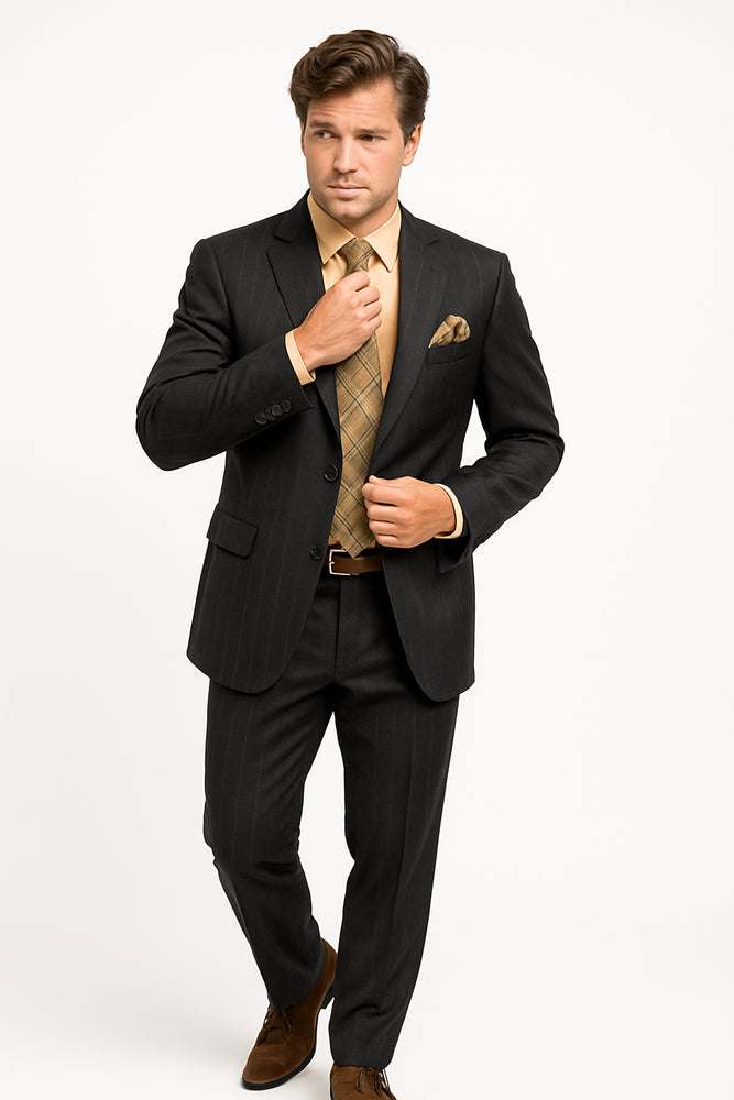 Men's Black Two Buttons Plaid ~ Window Pane Cheap Priced Business Suits Clearance Sale Pleated Pants Regular Cut