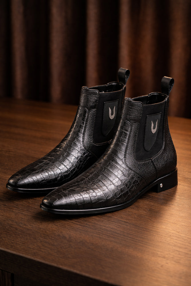 Men's Black Vestigium Boots Genuine Caiman Belly Chelsea Boots