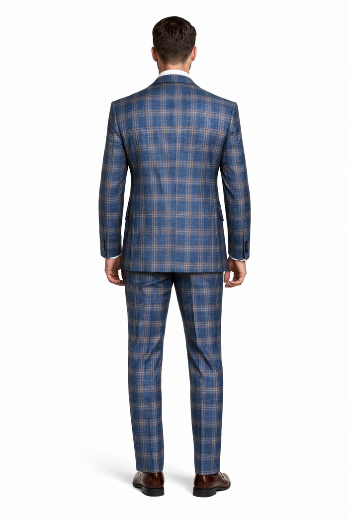 Blue Highland Check 3-Piece Champagne Accent Occasion Suit