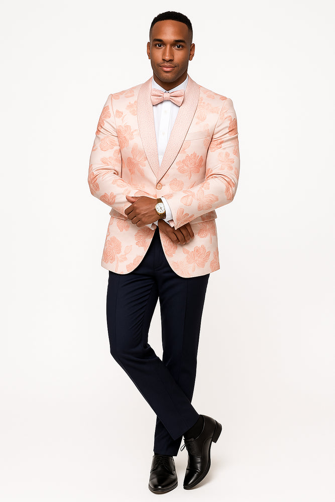 Mens Paisley Jeweled Shawl Prom 2026 Tuxedo in Blush Pink