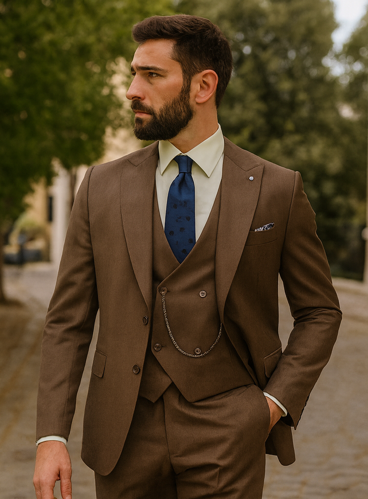 Premium Brown Groom Suit with Vest – Elegant 3-Piece Set