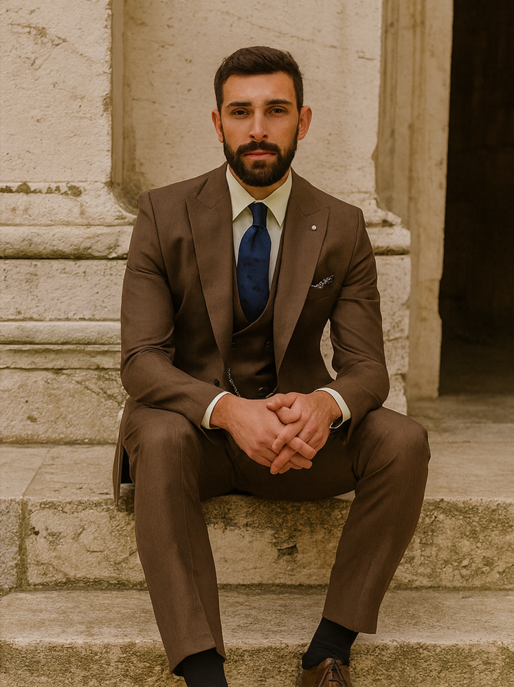 Premium Brown Groom Suit with Vest – Elegant 3-Piece Set
