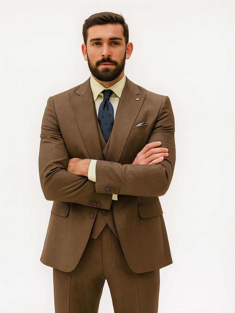 Premium Brown Groom Suit with Vest – Elegant 3-Piece Set