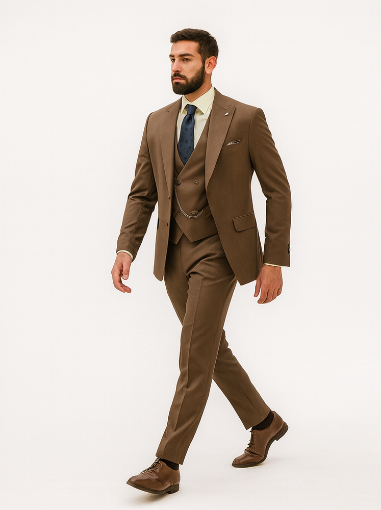 Premium Brown Groom Suit with Vest – Elegant 3-Piece Set