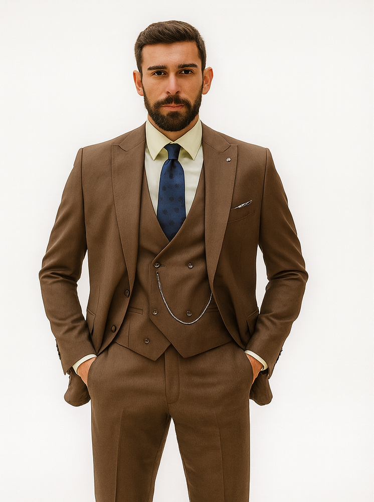 Premium Brown Groom Suit with Vest – Elegant 3-Piece Set