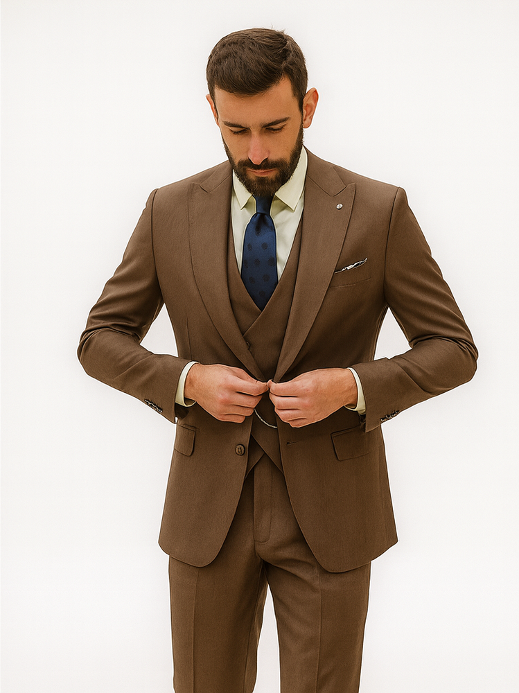 Premium Brown Groom Suit with Vest – Elegant 3-Piece Set