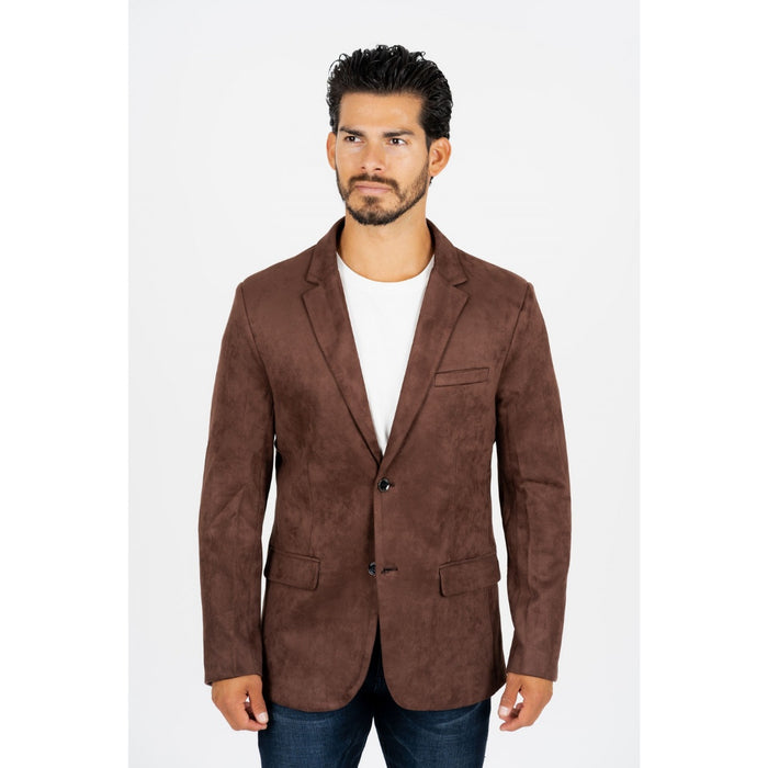Men's Brown Faux Suede Blazer with Double Button Closure