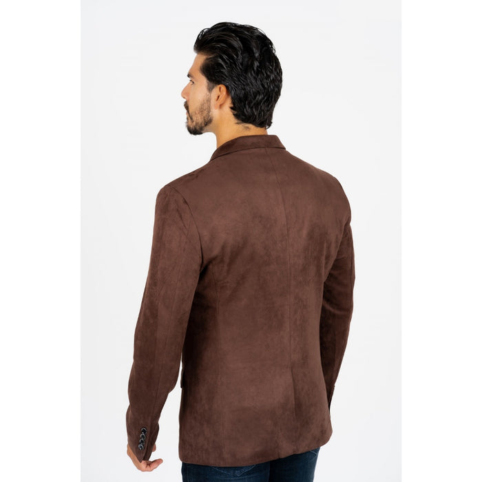 Men's Brown Faux Suede Blazer with Double Button Closure