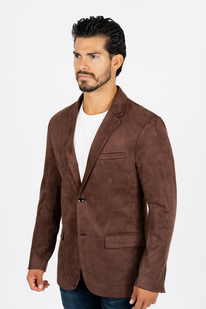 Men's Brown Faux Suede Blazer with Double Button Closure