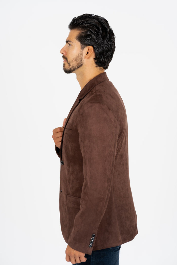 Men's Brown Faux Suede Blazer with Double Button Closure
