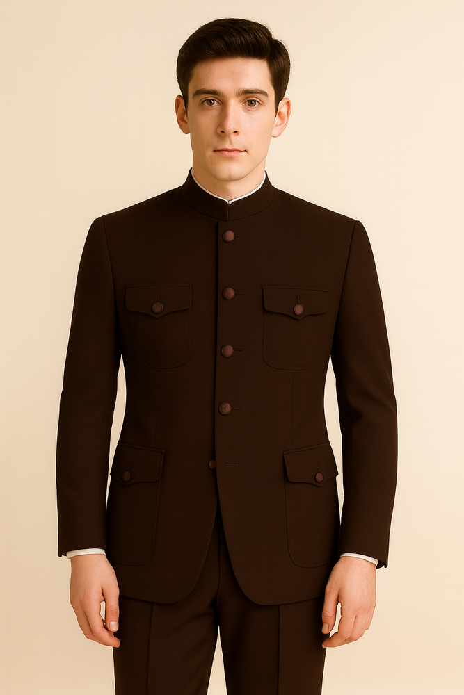 Apollo King Men's 2 Piece Nehru Style Suit Fashion Pockets