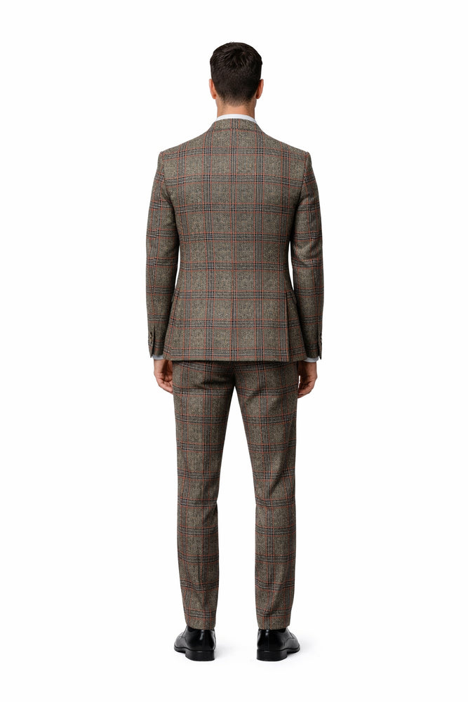 Mens Rossiman Brown Plaid 3-Piece Vested Suit – Classic Tailored Fit