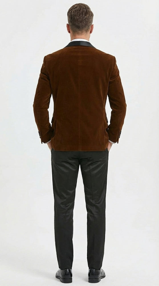 Mens Brown Velvet Tuxedo Jacket – Luxury Black Lapel Velvet Blazer for Wedding, Prom and Formal Events