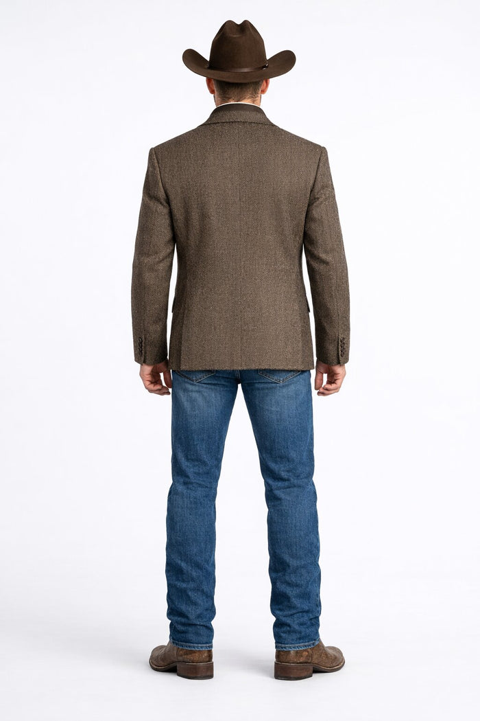 Men’s Brown Herringbone Tweed Cowboy Western Blazer – Classic Country Sport Coat Jacket for Ranch Wear,  Cowboy Jacket