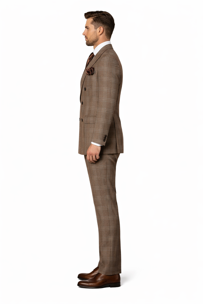 Brown Windsor Plaid Double-Breasted 3-Piece Executive Suit by Rossiman