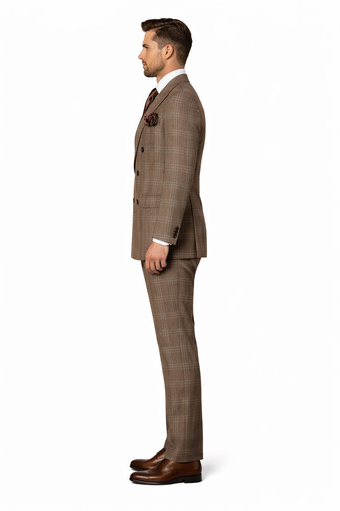 Brown Windsor Plaid Double-Breasted 3-Piece Executive Suit by Rossiman