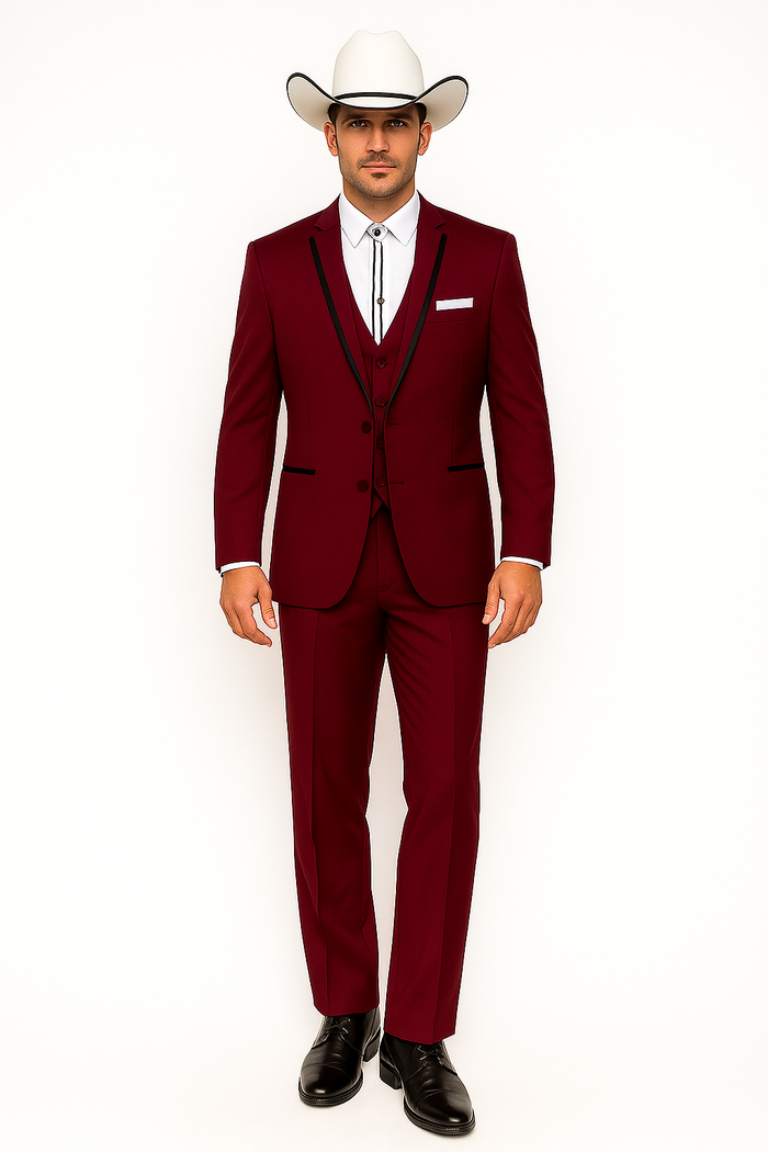 SKU#JA60892 Country Tuxedos Mens Traje Vaquero - Burgundy Tuxedo