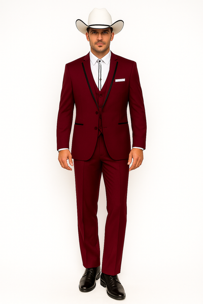 SKU#JA60892 Country Tuxedos Mens Traje Vaquero - Burgundy Tuxedo