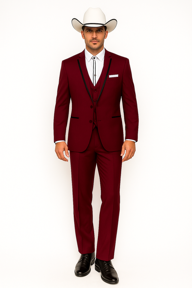 SKU#JA60892 Country Tuxedos Mens Traje Vaquero - Burgundy Tuxedo